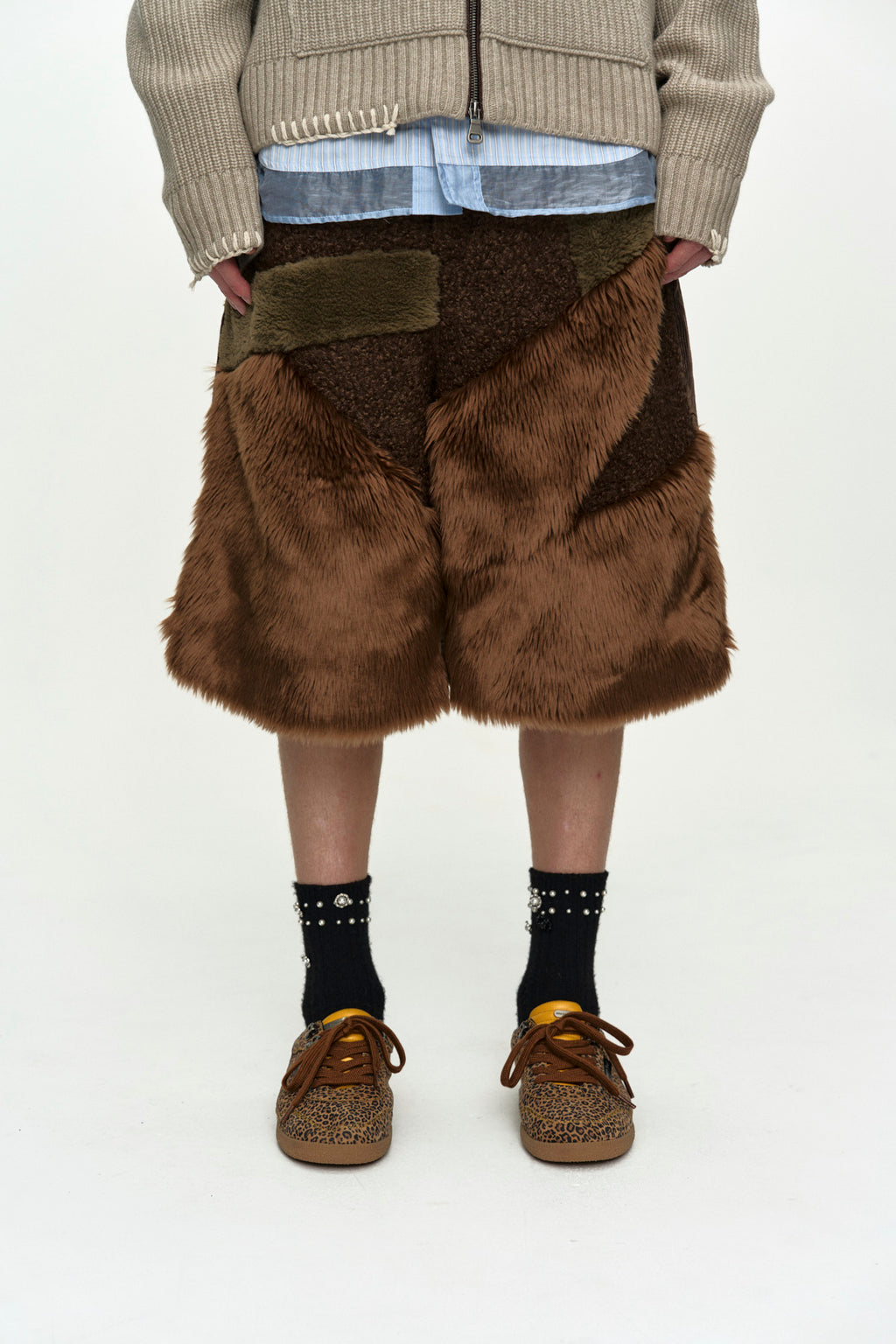 Andersson Bell - Faux Fur Patchwork Shorts (Brown) product image 4 | TRAB K-Fashion Australia