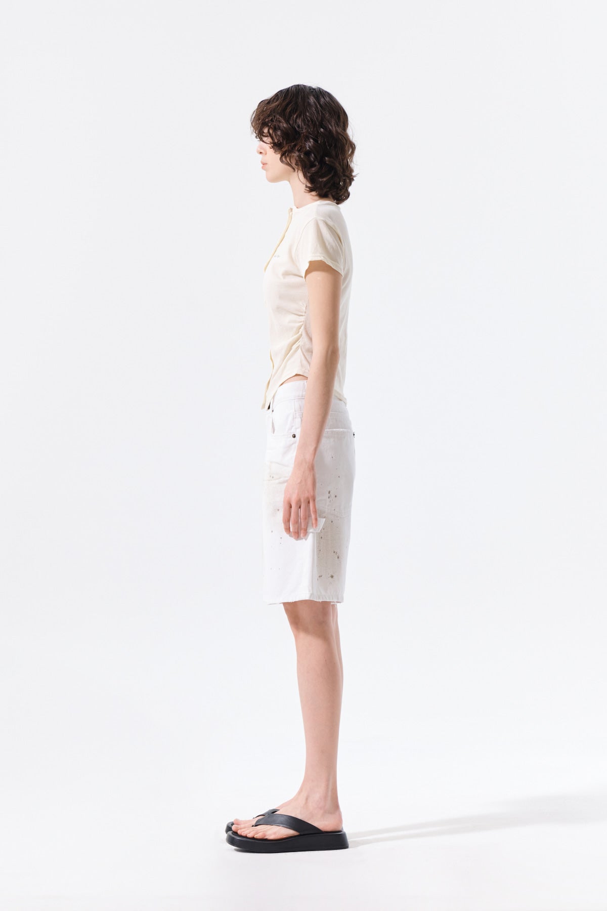 Matin Kim - Carpenter Bermuda Denim Pants (White) product image 7 | TRAB K-Fashion Australia