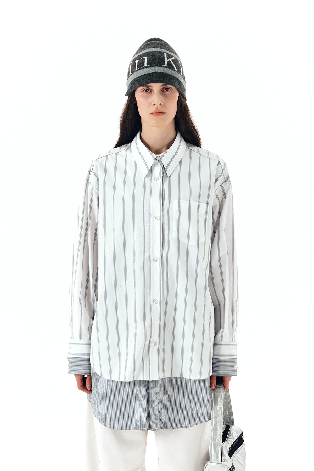 Matin Kim - Double Layers Stripe Shirt (Grey) product image 5 | TRAB K-Fashion Australia