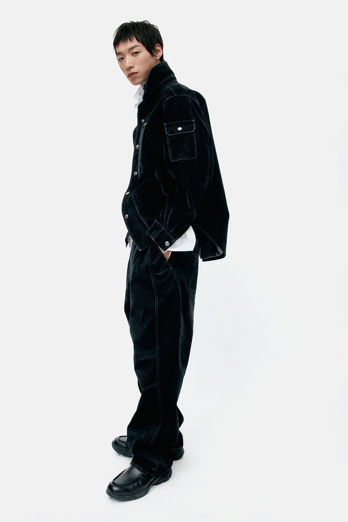 Andersson Bell - Padded Velvet Denim Shirt (Black) product image 2 | TRAB K-Fashion Australia