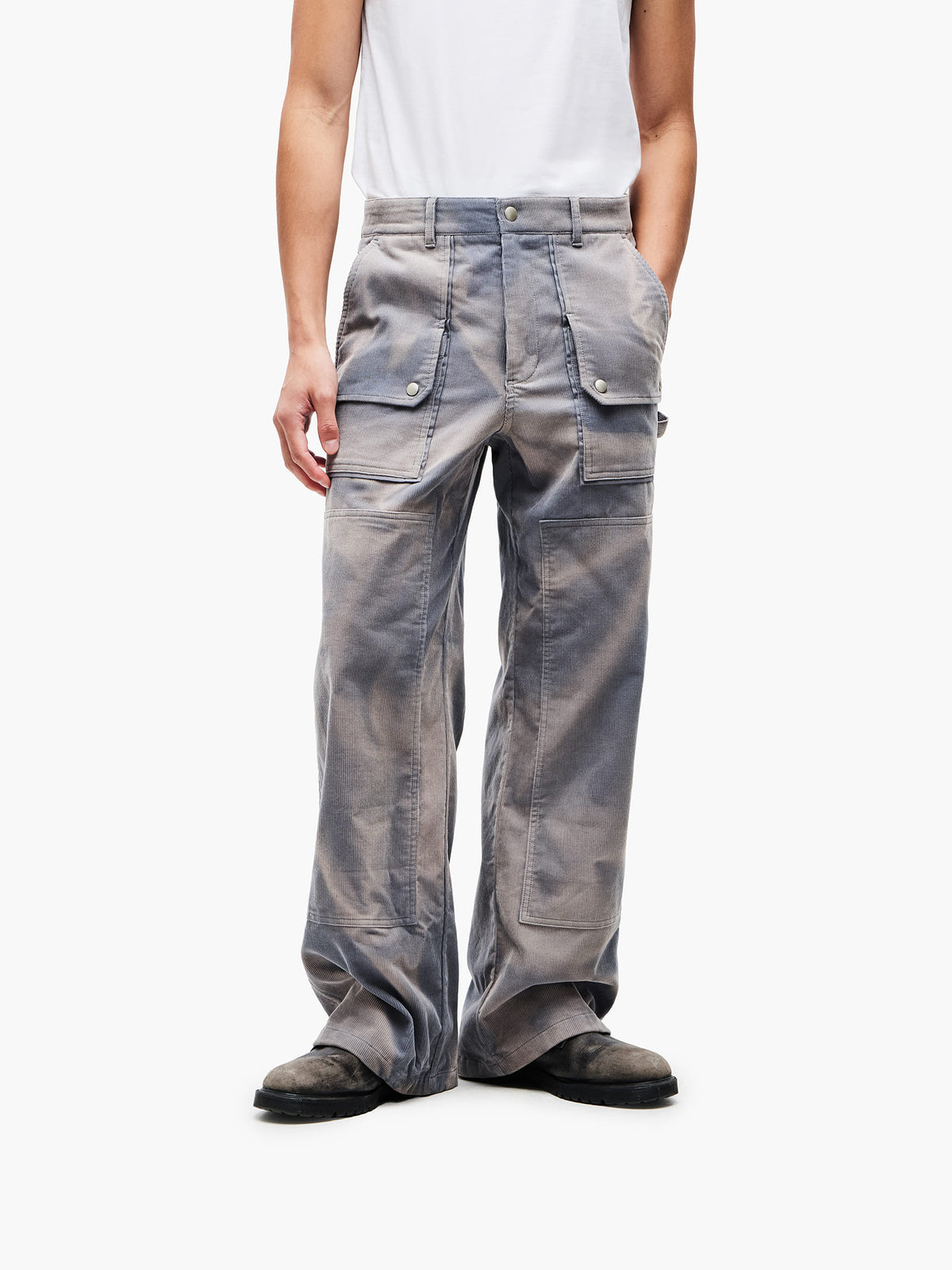 Jiyong Kim - Sun-Bleached Double-Knee Trousers (Grey) product image 3 | TRAB K-Fashion Australia