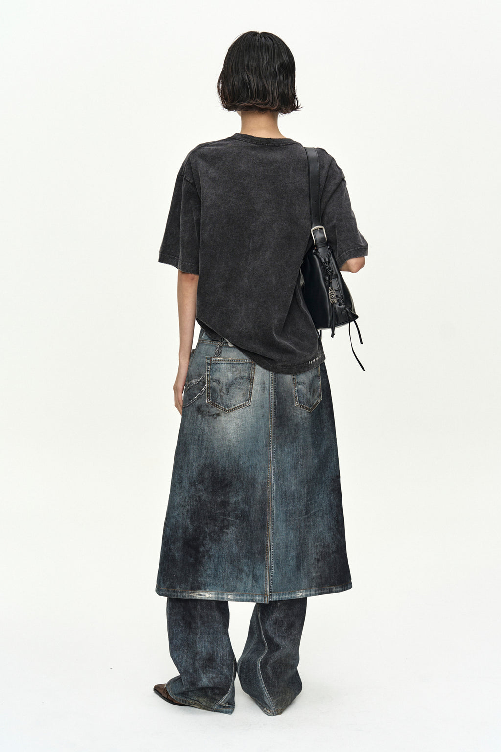 Andersson Bell - Denim Trompe-L'oeil Graphic Wrap Skirt (Mid Blue) product image 3 | TRAB K-Fashion Australia