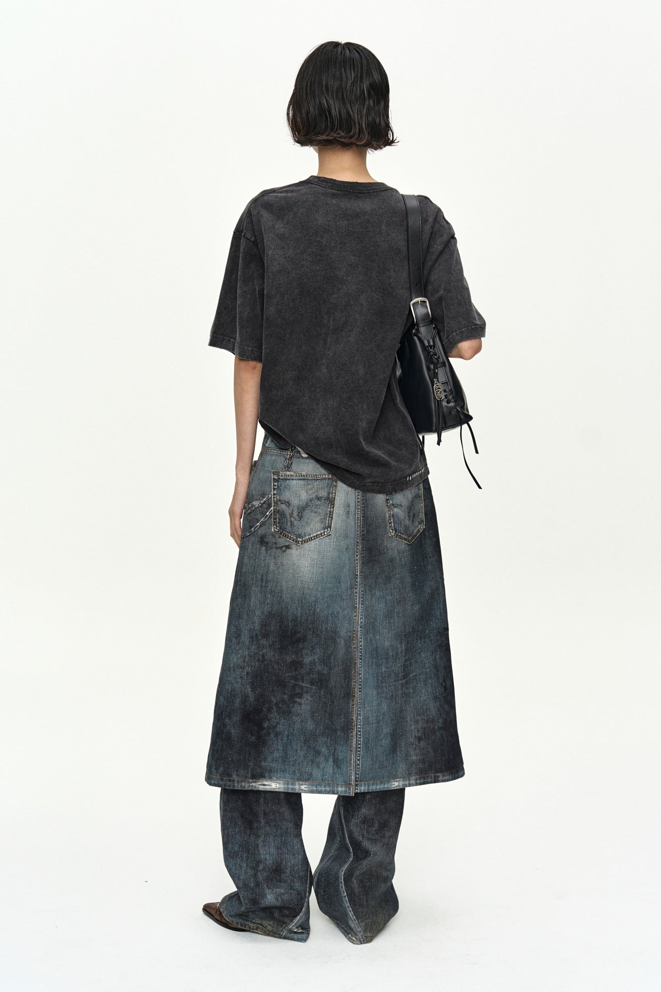 Andersson Bell - Denim Trompe-L'oeil Graphic Wrap Skirt (Mid Blue) product image 3 | TRAB K-Fashion Australia
