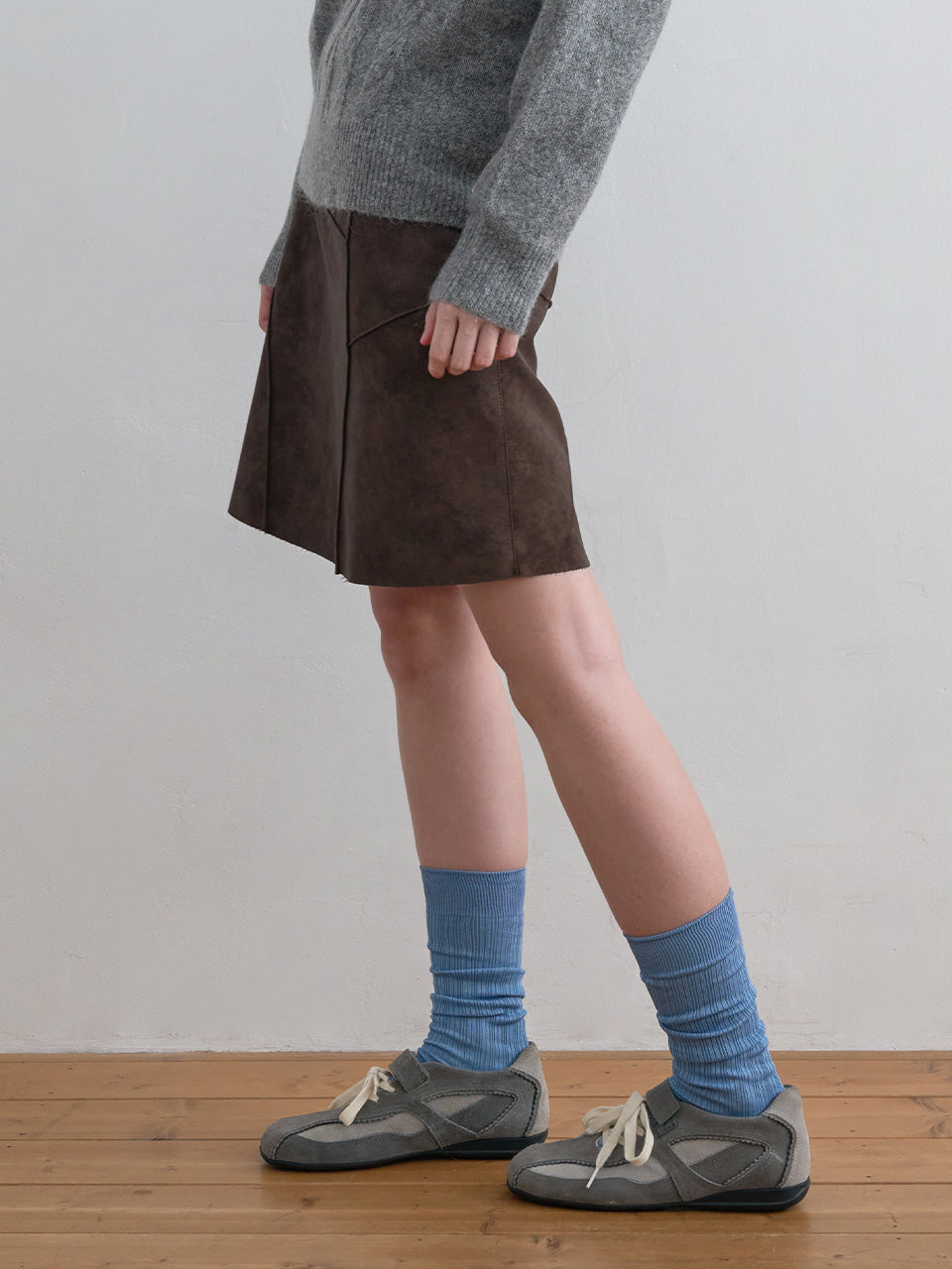 Kijun - Suede Panel Skirt (Brown) product image 1 | TRAB K-Fashion Australia