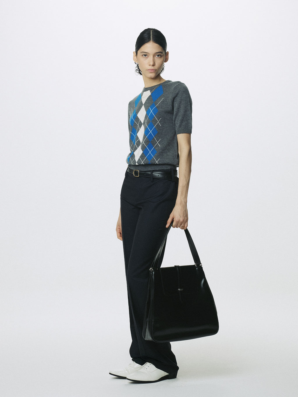 Tonywack - Superfine Wool Argyle Crew Neck Sweater (Grey Cobalt) product image 2 | TRAB K-Fashion Australia