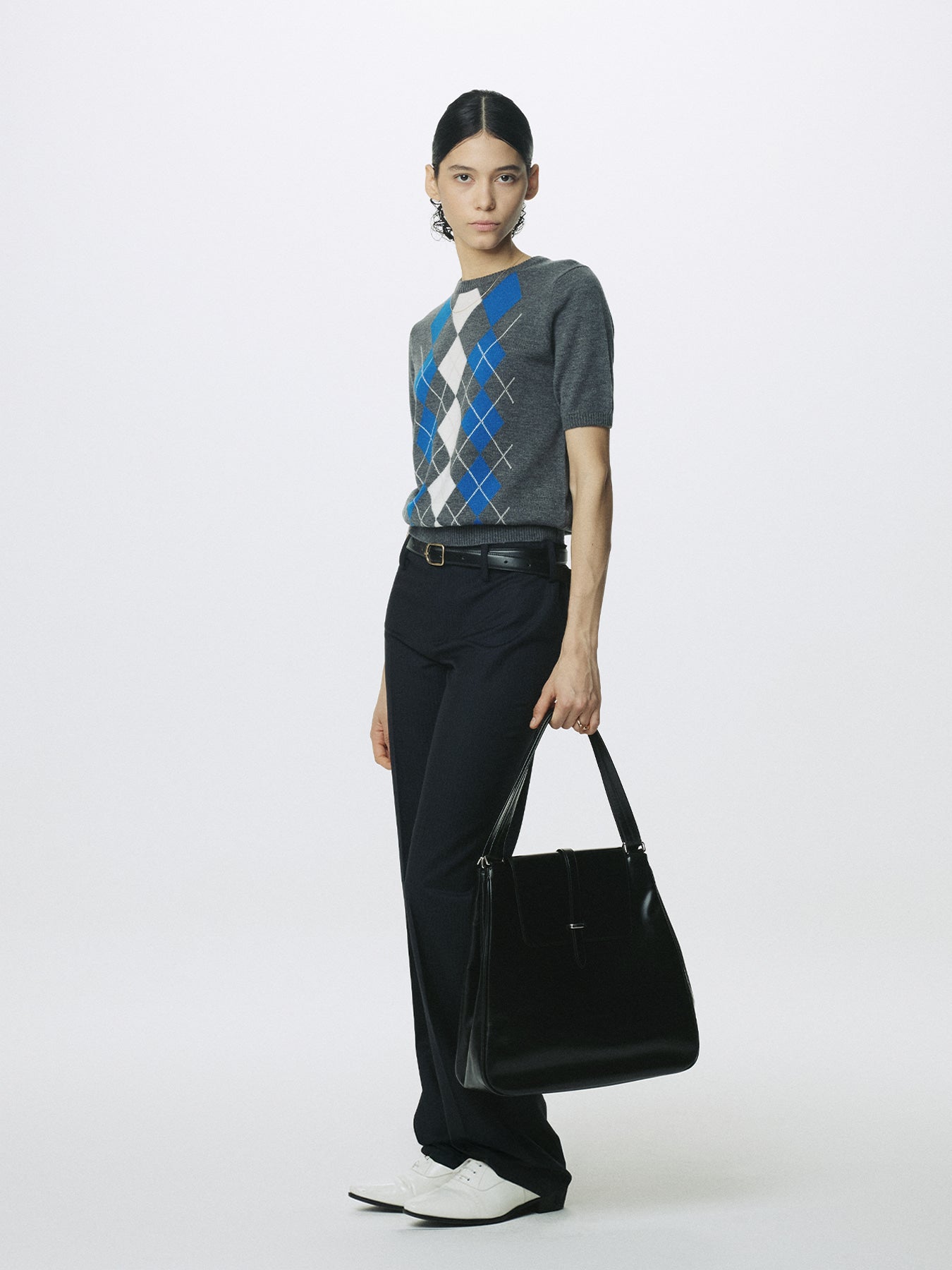 Tonywack - Superfine Wool Argyle Crew Neck Sweater (Grey Cobalt) product image 2 | TRAB K-Fashion Australia