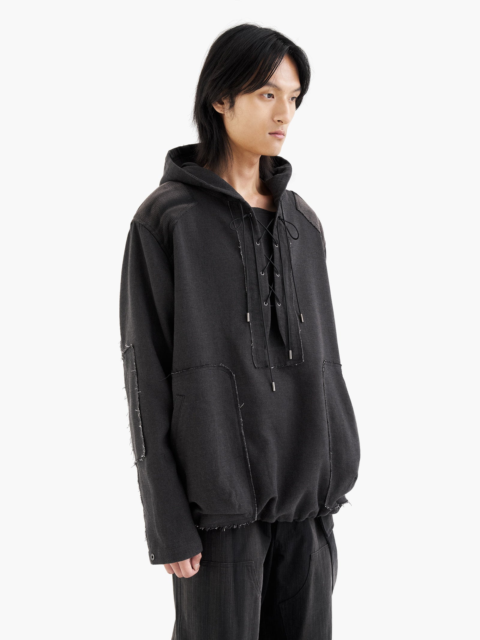 Jiyong Kim - Sun-Bleached Raw Edged Anorak (Black) product image 2 | TRAB K-Fashion Australia