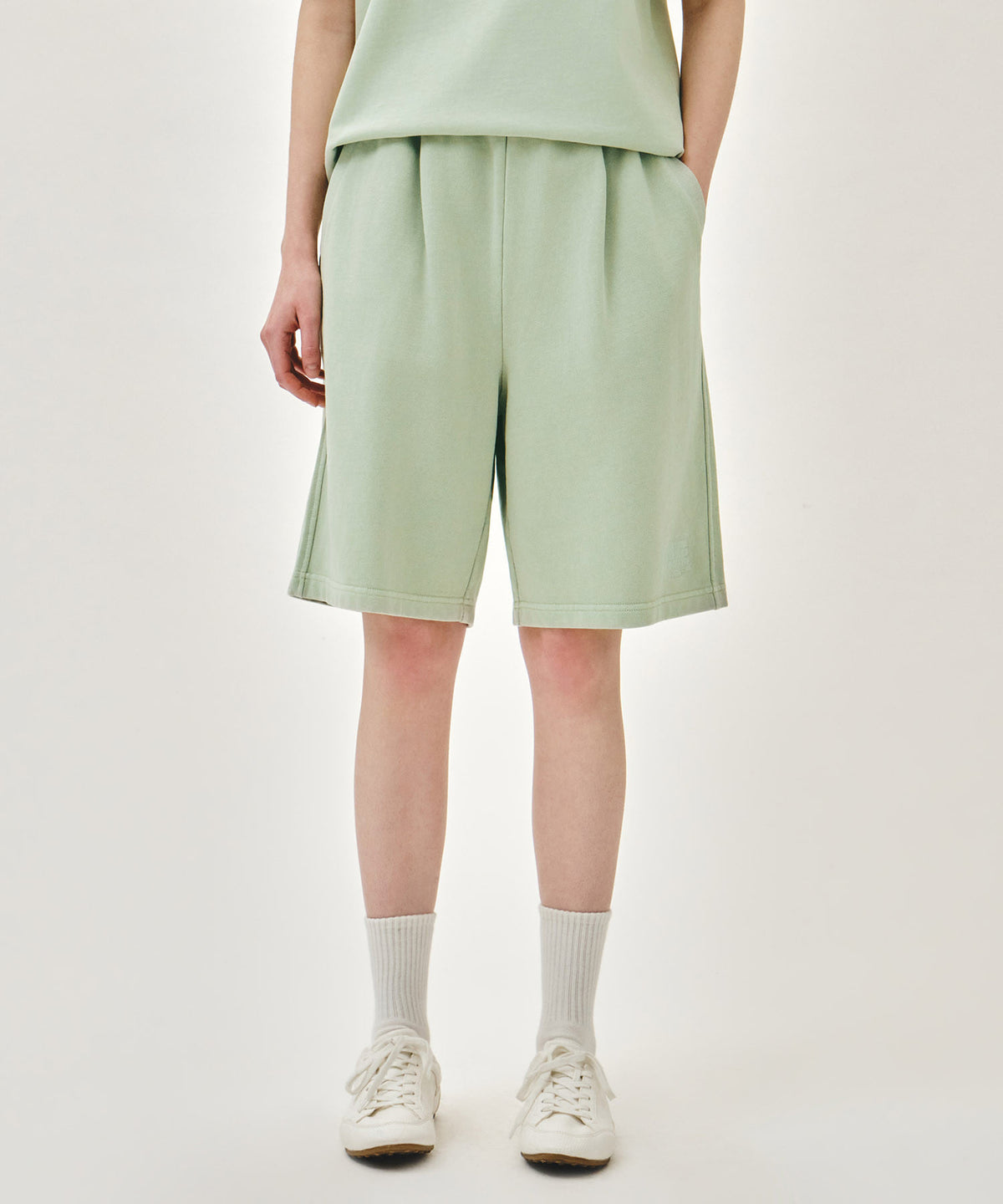 Marithe & Francois Girbaud - Outline Classic Logo Dyeing Bermuda Sweat Shorts (Mint) product image 1 | TRAB K-Fashion Australia