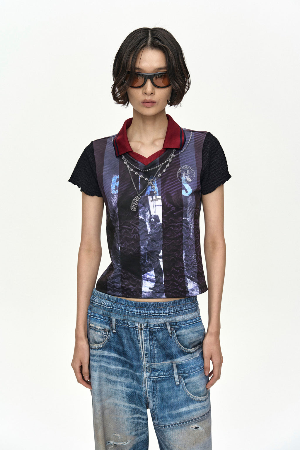 Andersson Bell - [Pre-Order – Ships September 7] Denim & Cargo Trompe L'oeil Mesh Pants (Mid Blue/Khaki) product image 5 | TRAB K-Fashion Australia