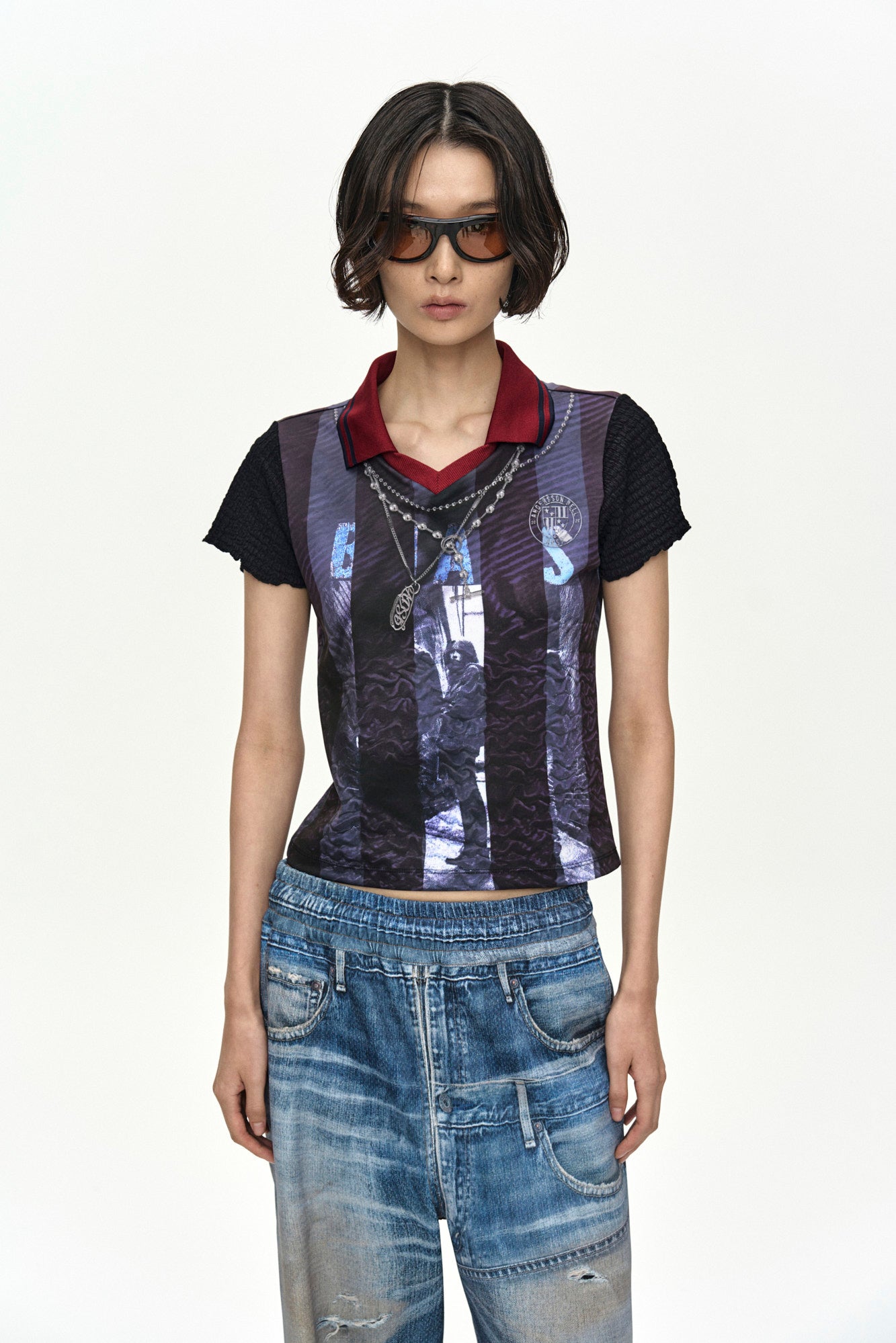 Andersson Bell - [Pre-Order – Ships September 7] Denim & Cargo Trompe L'oeil Mesh Pants (Mid Blue/Khaki) product image 5 | TRAB K-Fashion Australia