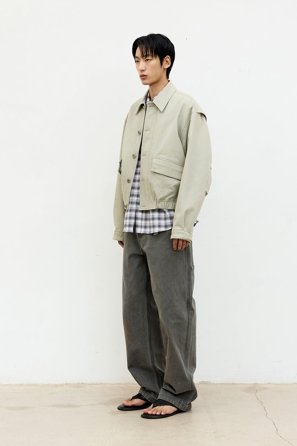 Coor - Stripe Cotton Button Blouson (Pale Green) product image 3 | TRAB K-Fashion Australia