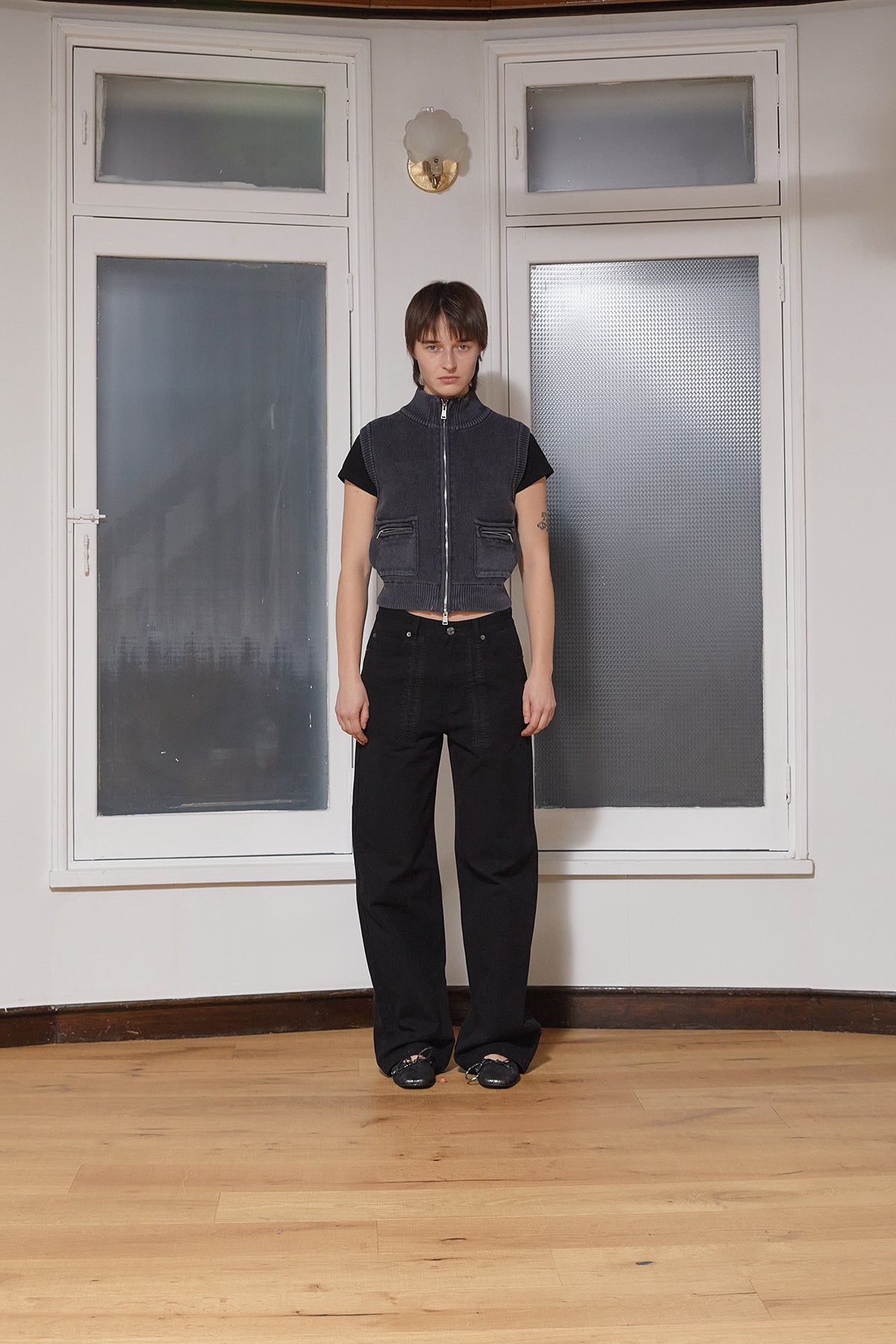 Matin Kim - Logo Point Washed Knit Vest (Navy) product image 7 | TRAB K-Fashion Australia