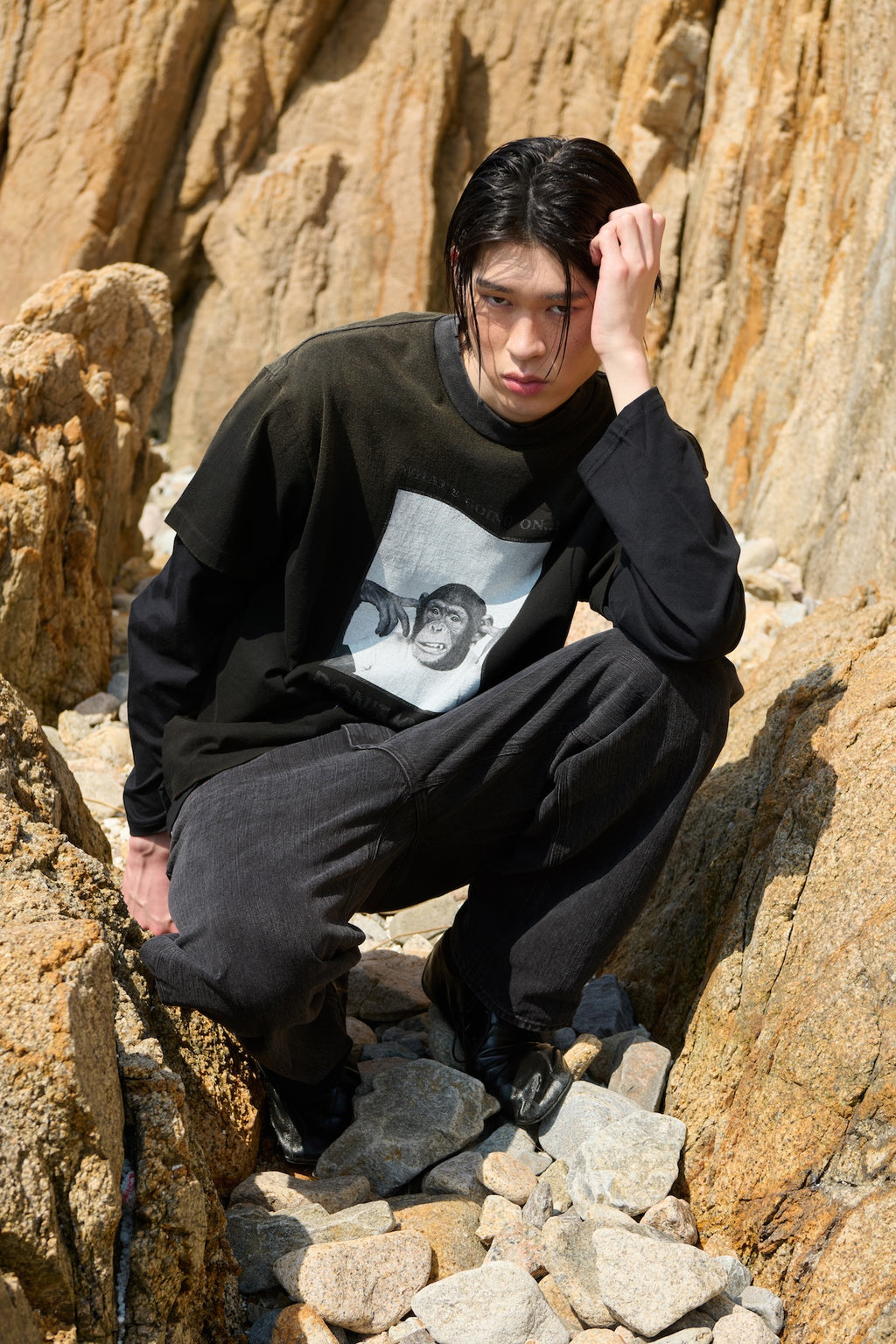 STU - Monkey T-shirt (Black) product image 8 | TRAB K-Fashion Australia