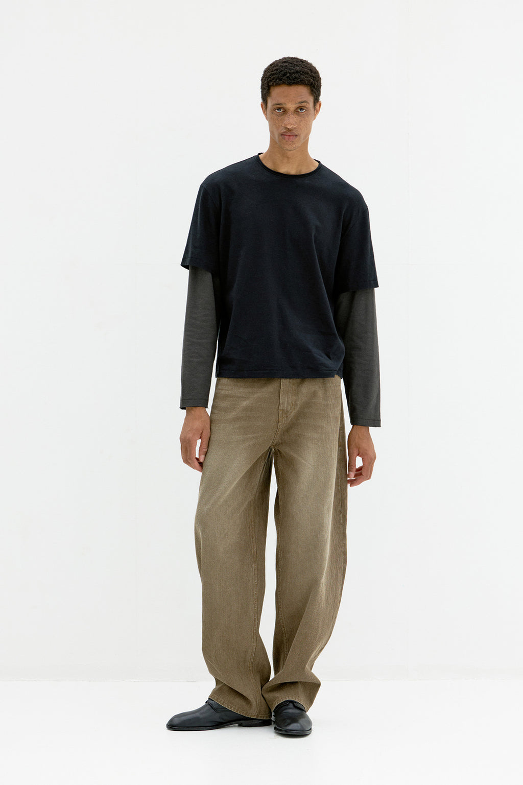 Coor - Layered Mix Cut Long Sleeve T-Shirt (Washed Black) product image 2 | TRAB K-Fashion Australia