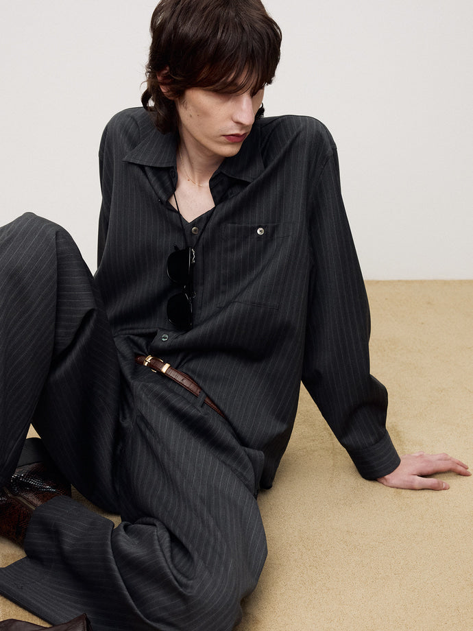 Tonywack - Wool Striped Relaxed Shirt (Grey Pinstripe) product image 8 | TRAB K-Fashion Australia