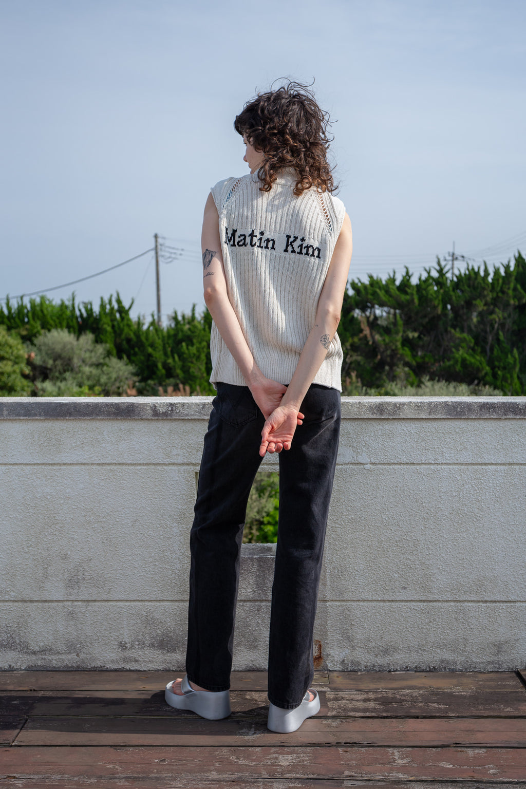 Matin Kim - Back Logo High Neck Knit Vest (Light Beige) product image 11 | TRAB K-Fashion Australia