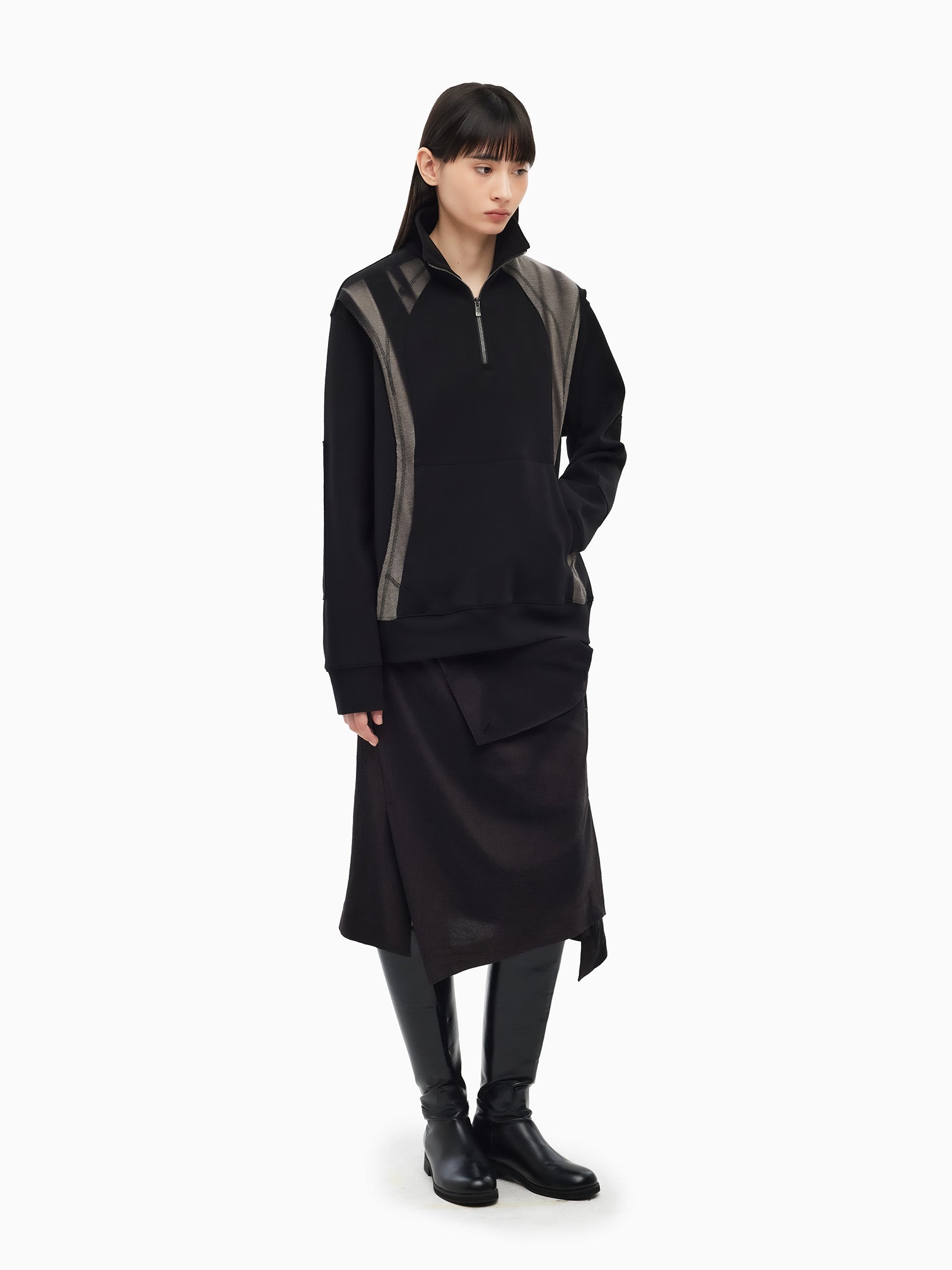 Jiyong Kim - Sun-Bleached Half Zip Sweatshirt (Black) product image 4 | TRAB K-Fashion Australia