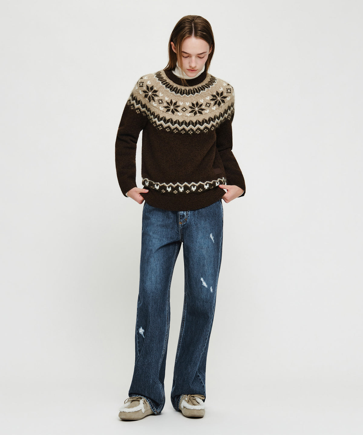 Marithe & Francois Girbaud - Small Classic Logo Nordic Knit Pullover (Brown) product image 5 | TRAB K-Fashion Australia
