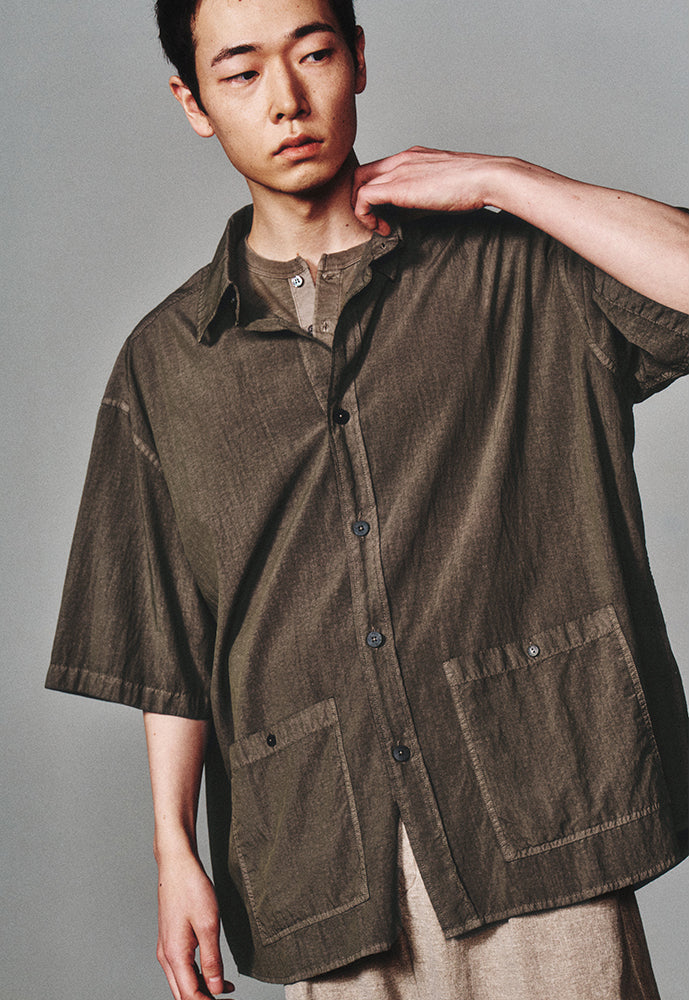 Art if acts - Garment Dyed Two Pocket Half Shirt (Moss Brown) product image 6 | TRAB K-Fashion Australia