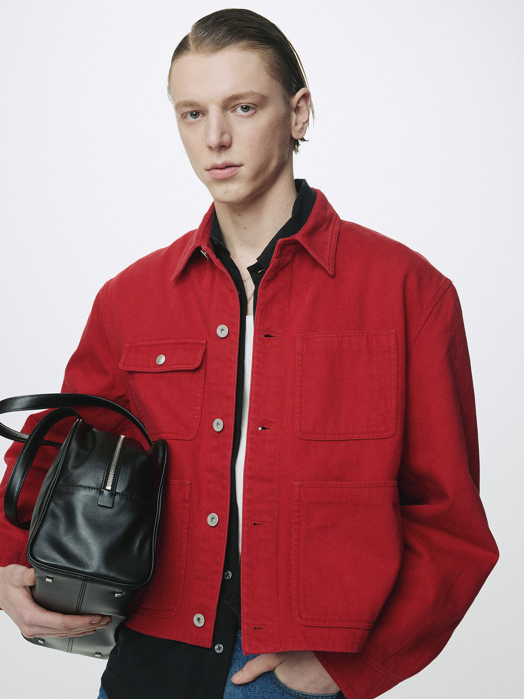 Tonywack - Slub Cotton Cropped Work Jacket (Red) product image 1 | TRAB K-Fashion Australia
