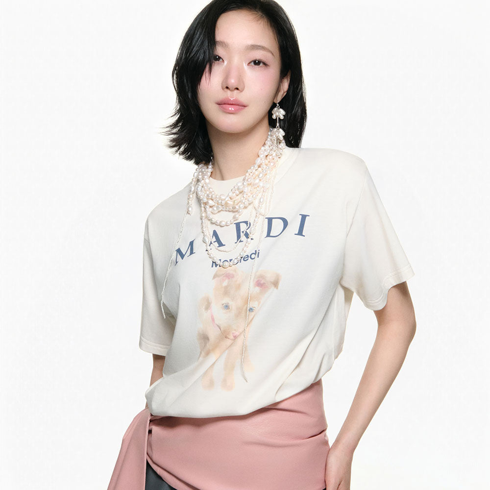 Mardi Mercredi - Tshirt Nez Tout Rose 02 (Cream Navy) product image 1 | TRAB K-Fashion Australia