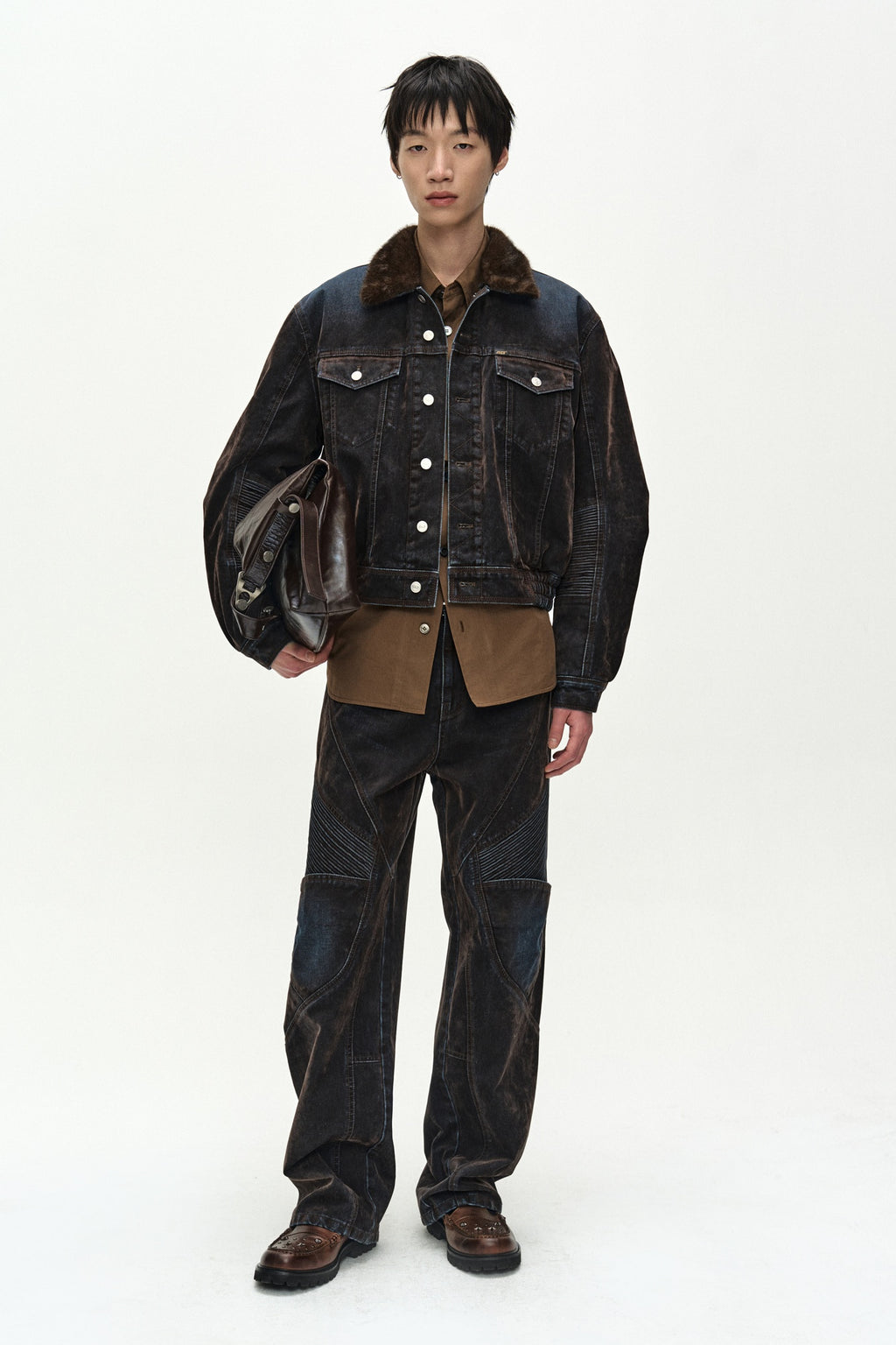 Andersson Bell - Unisex Padded Denim Bomber Jacket (Brown/Blue) product image 2 | TRAB K-Fashion Australia