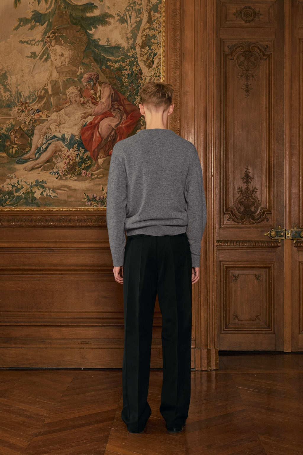 STU - Pin Tuck V-neck Knit (Grey) product image 3 | TRAB K-Fashion Australia