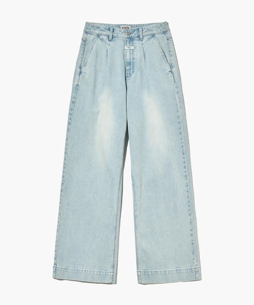 Marithe & Francois Girbaud - Low-waist Tuck Wide Denim Pants (Light Blue) product image 6 | TRAB K-Fashion Australia