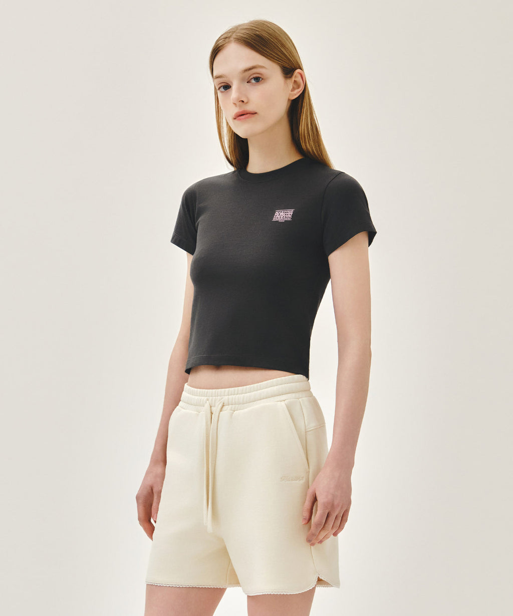 Marithe & Francois Girbaud - Antique Classic Logo Slim Crop Tee (Charcoal) product image 2 | TRAB K-Fashion Australia