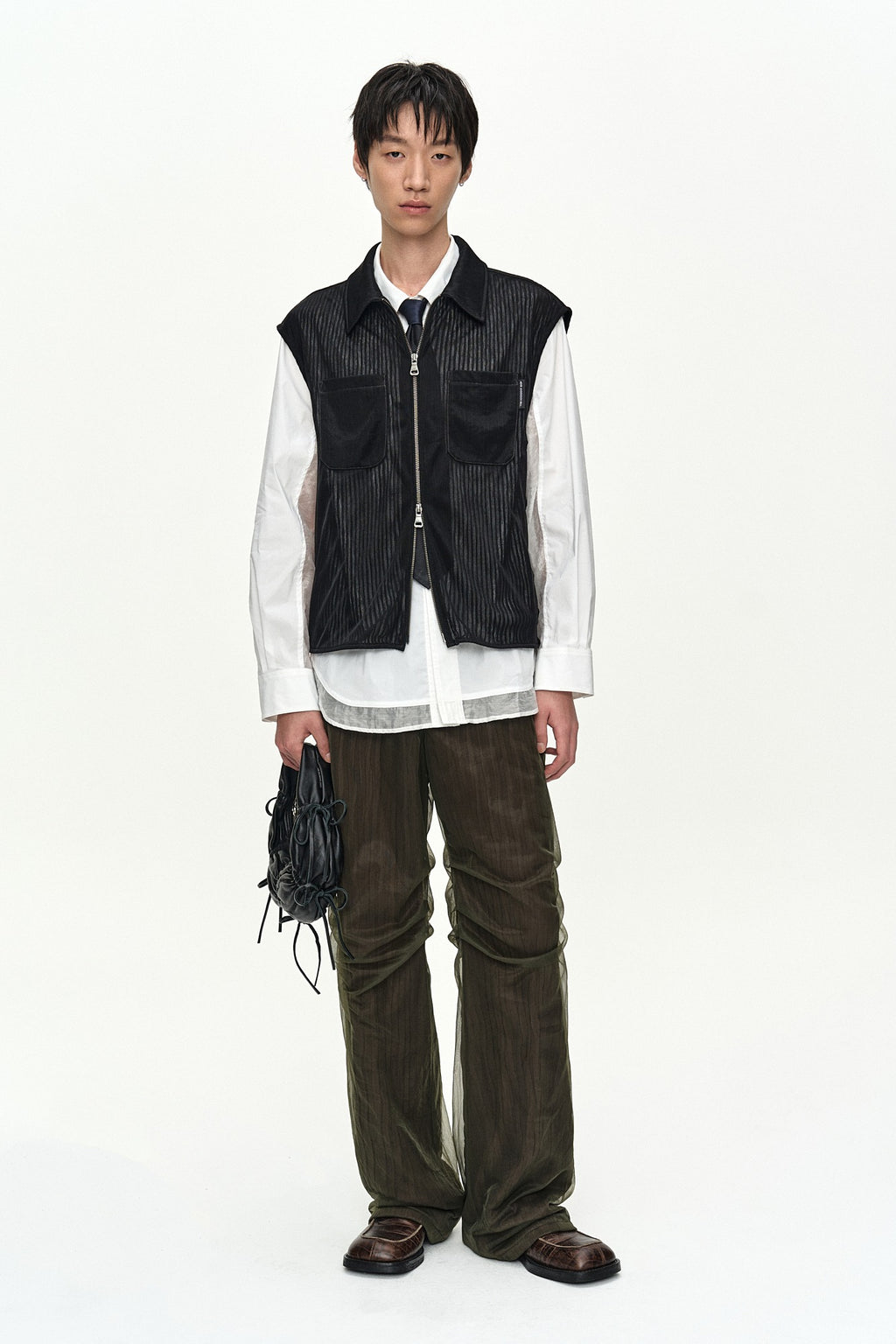 Andersson Bell - Overlay Pleats Wide-Leg Trousers (Khaki Brown) product image 1 | TRAB K-Fashion Australia