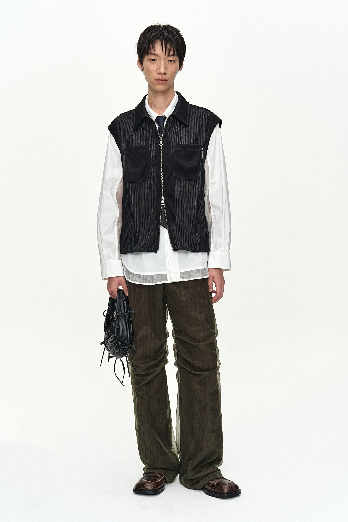 Andersson Bell - Overlay Pleats Wide-Leg Trousers (Khaki Brown) product image 1 | TRAB K-Fashion Australia