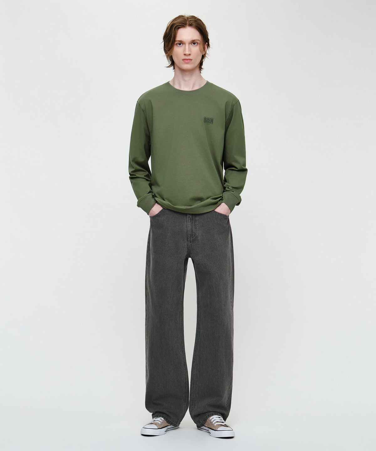 Marithe & Francois Girbaud - Semi-wide Broken Twill Denim Pants (Gray) product image 3 | TRAB K-Fashion Australia