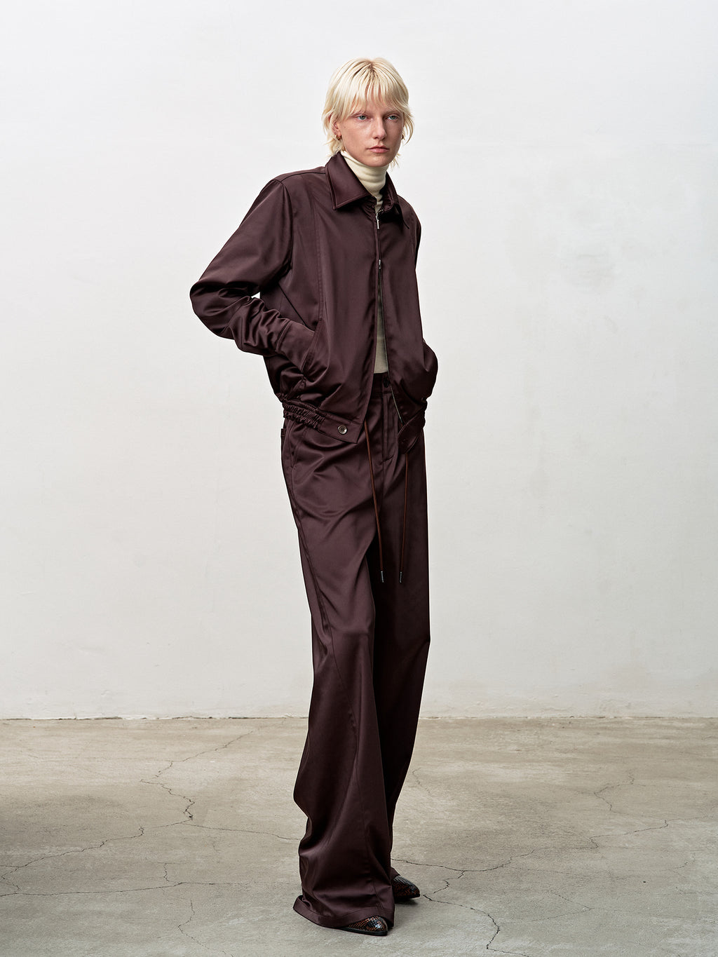 Tonywack - Silky Zippered Blouson Jacket (Brown) product image 4 | TRAB K-Fashion Australia