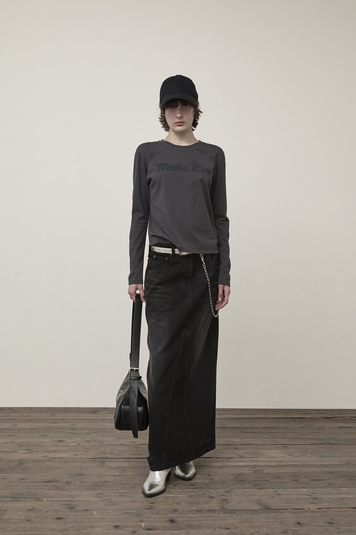 Matin Kim - Damage Point Long Denim Skirt (Black) product image 9 | TRAB K-Fashion Australia