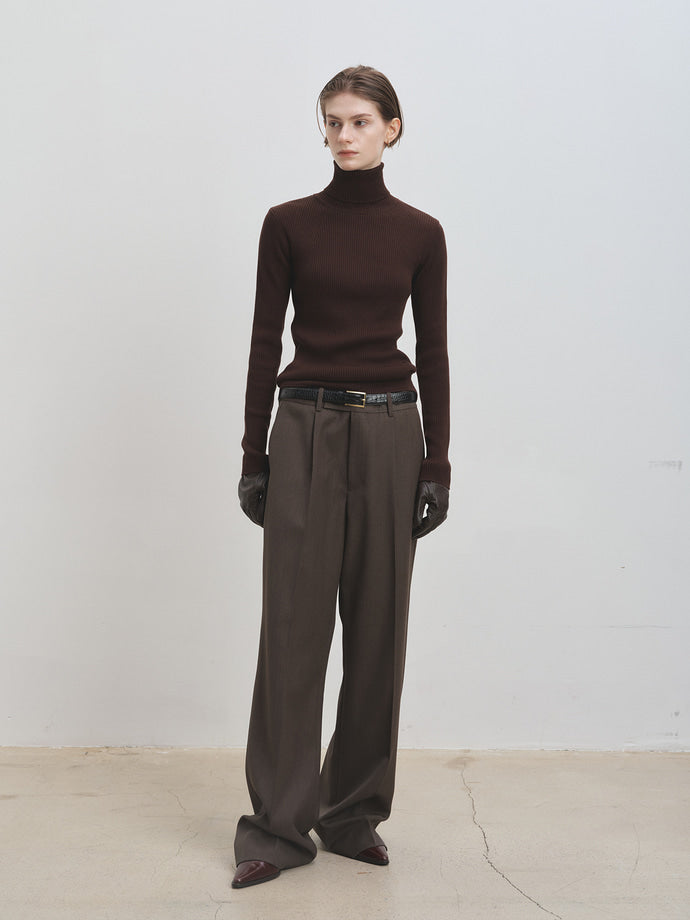 Tonywack - Melange Wool Wide-Leg Pleated Trousers (Hazelnut) product image 4 | TRAB K-Fashion Australia