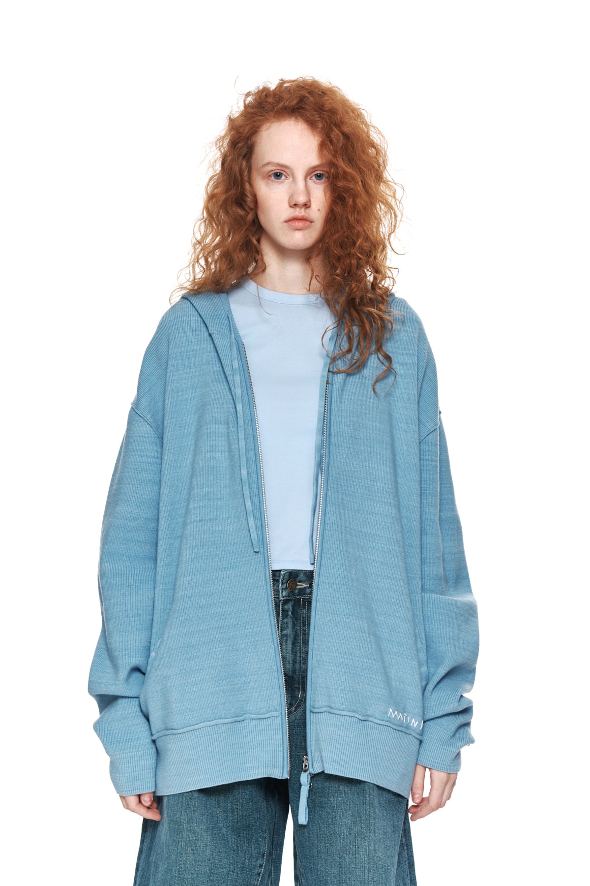 Matin Kim - Ribbed Knit Hoody Zip Up (Sky) product image 5 | TRAB K-Fashion Australia