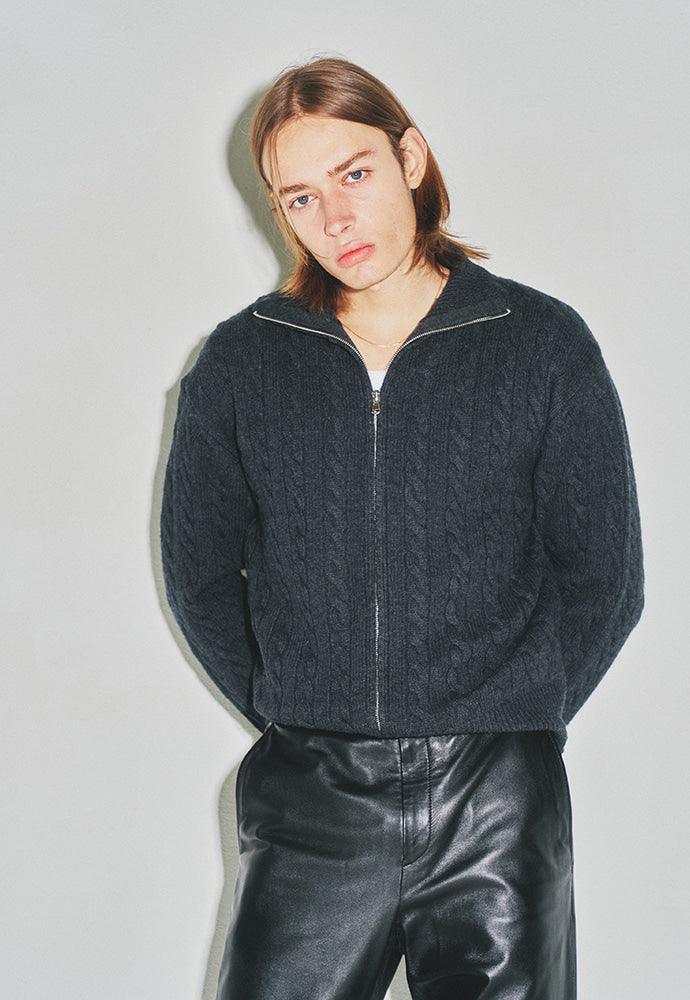 Tonywack - Super Fine Wool Cable Knit Zip-Up (Dark Grey) product image 6 | TRAB K-Fashion Australia