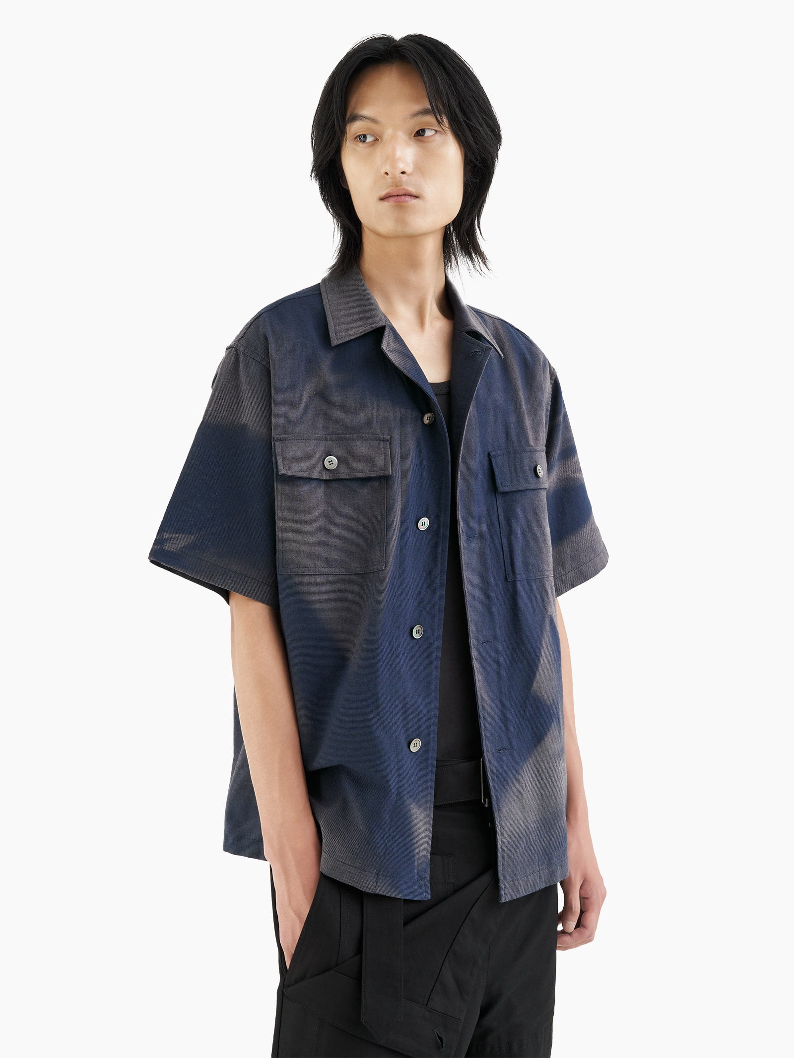 Jiyong Kim - Sun-Bleached Tailored Collar Half Sleeve Shirt (Blue) product image 2 | TRAB K-Fashion Australia