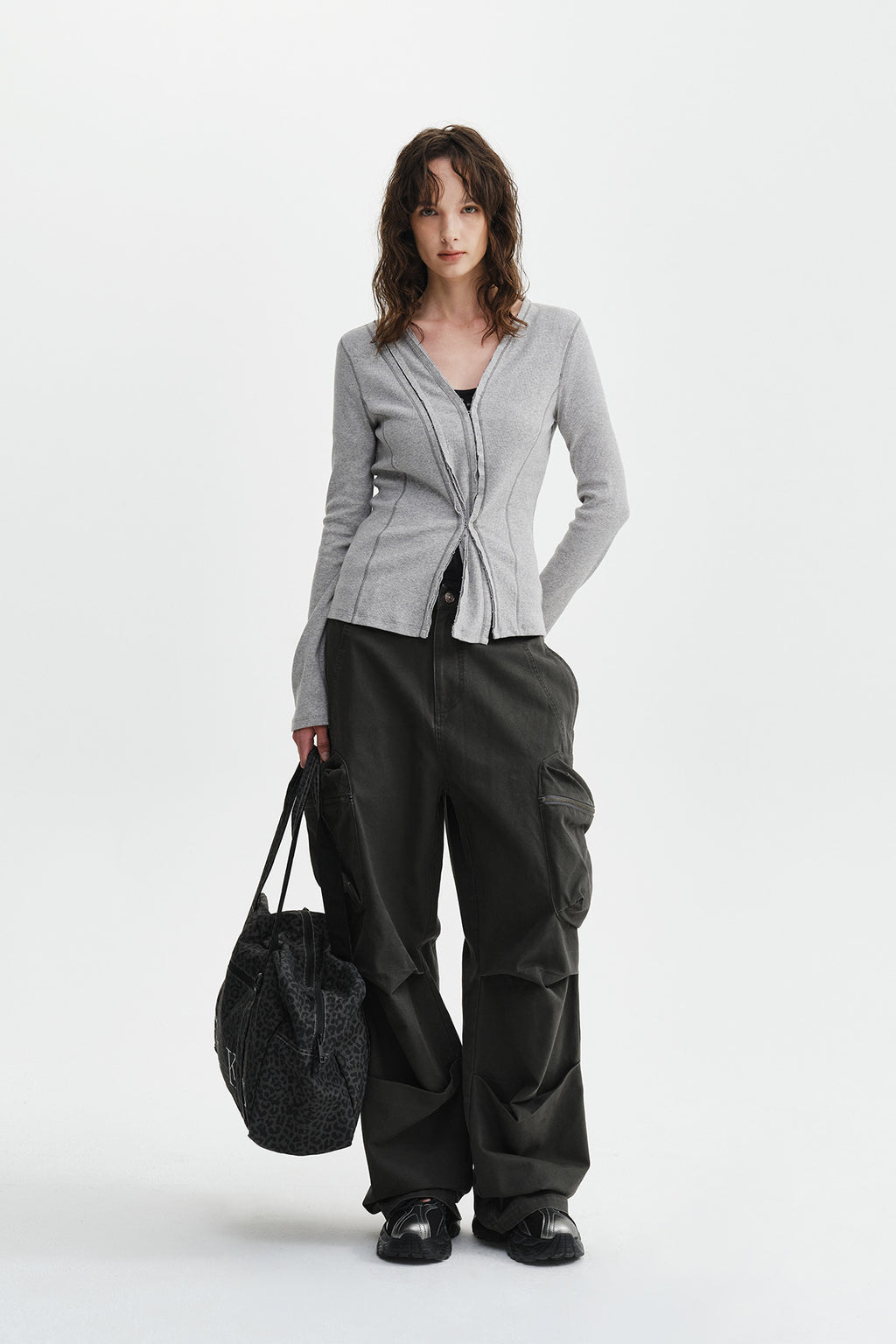 Matin Kim - Multi Styling Hook Detail Slim Top (Grey) product image 10 | TRAB K-Fashion Australia