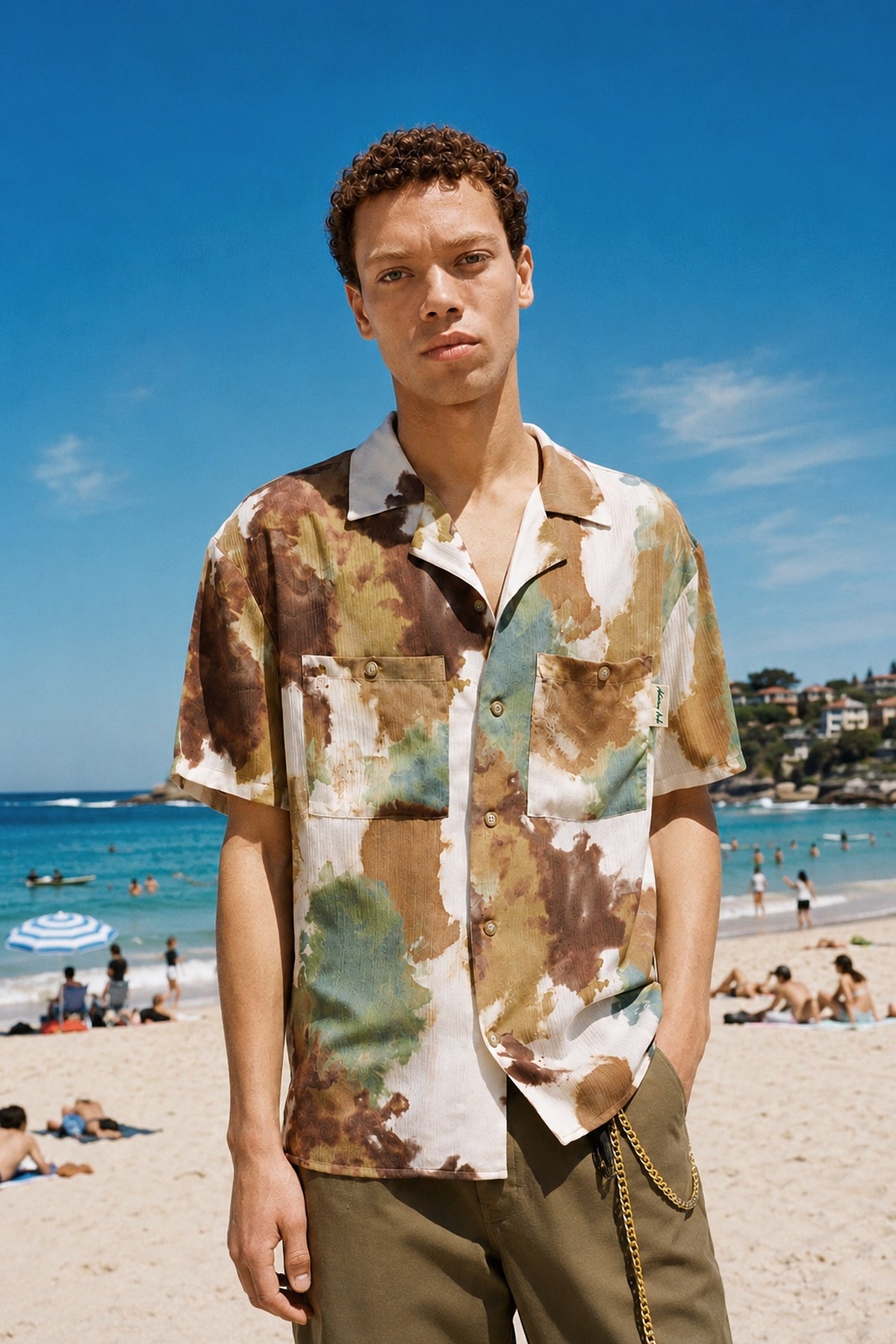 Andersson Bell - Nana Open Collar Shirt (Beige/Brown) product image 1 | TRAB K-Fashion Australia