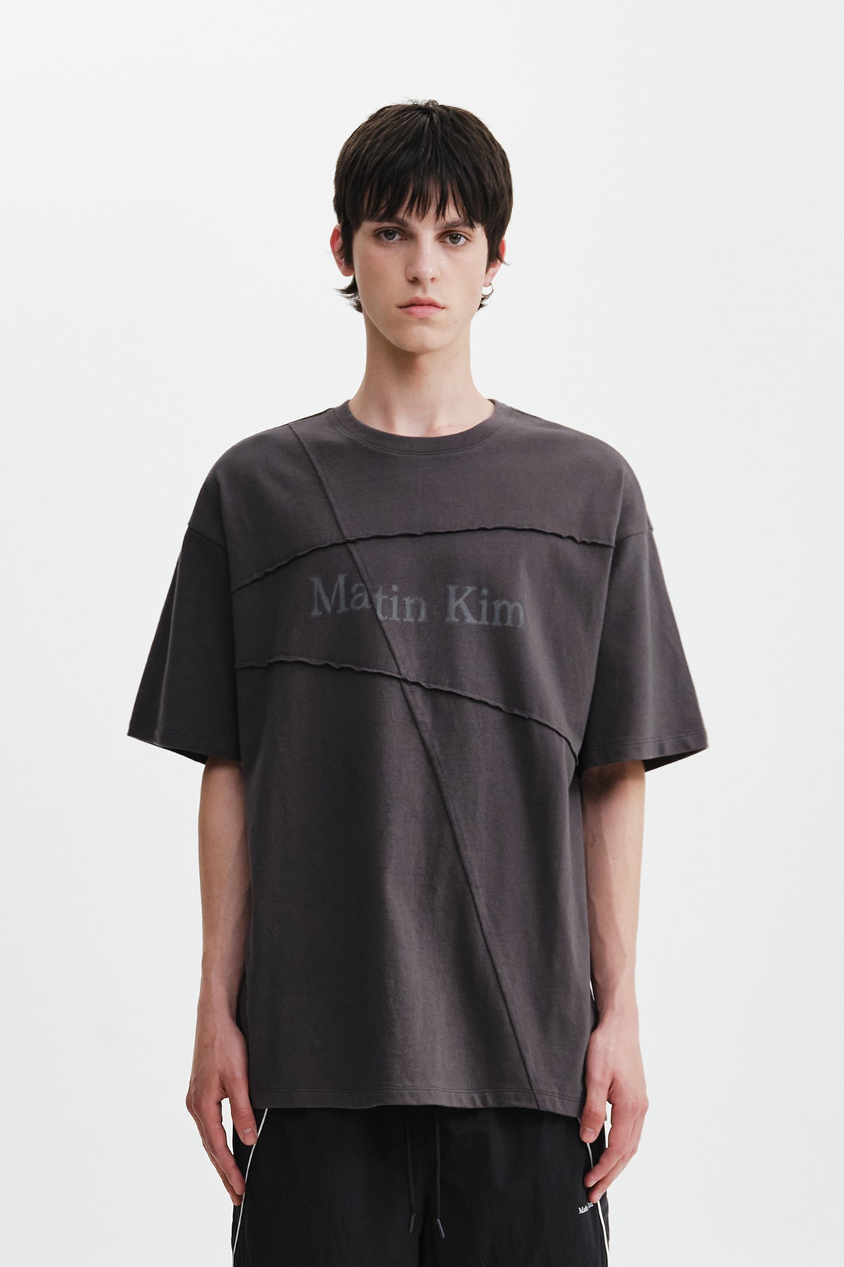 Matin Kim - Diagonal Cut Logo Top (Charcoal) product image 6 | TRAB K-Fashion Australia