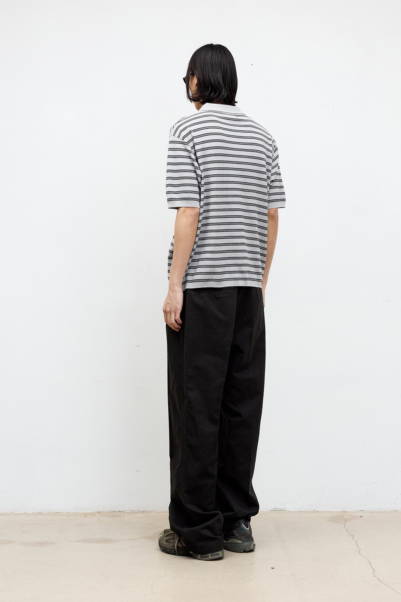 Coor - Open-Collar Stripe Sweater (Light Gray) product image 4 | TRAB K-Fashion Australia