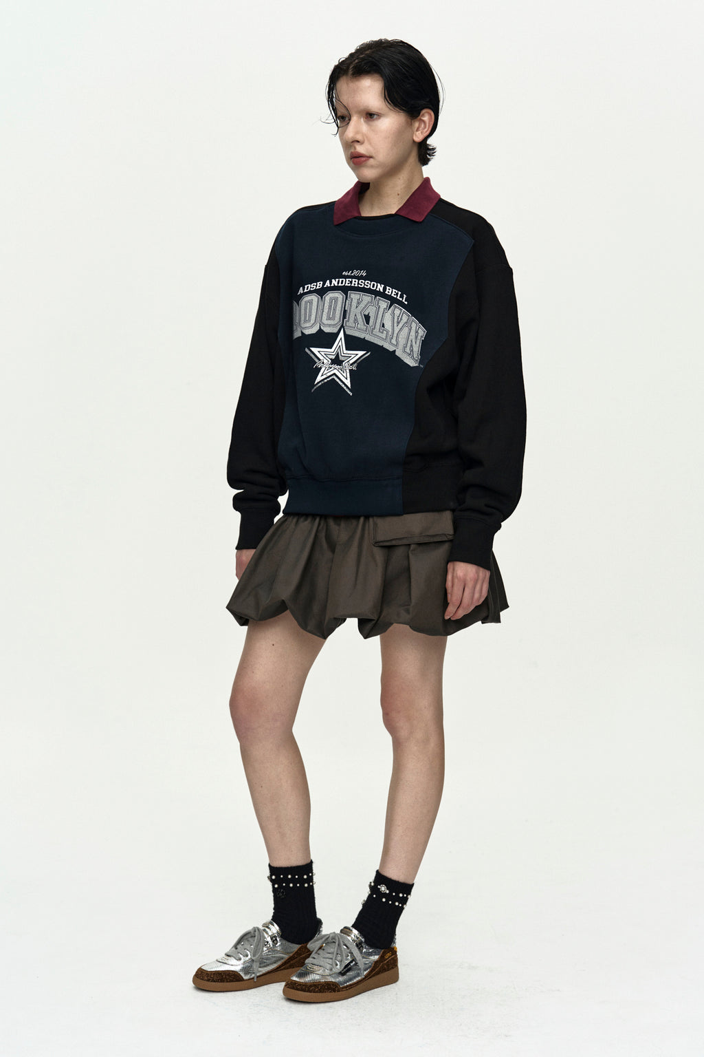 Andersson Bell - Unisex Arch Logo Layered Sweatshirt (Black/Navy) product image 10 | TRAB K-Fashion Australia