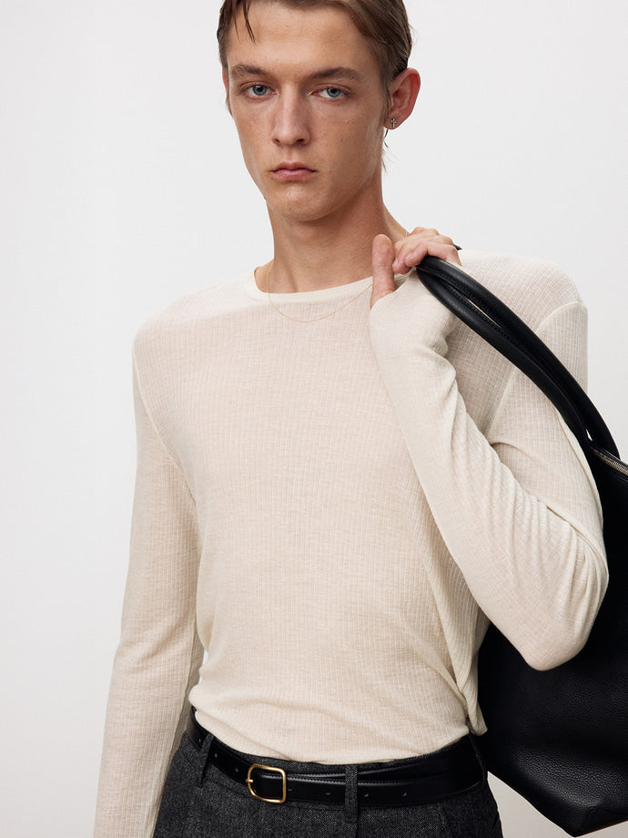 Tonywack - Sheer Wool Ribbed Knit Top (Ivory) product image 1 | TRAB K-Fashion Australia