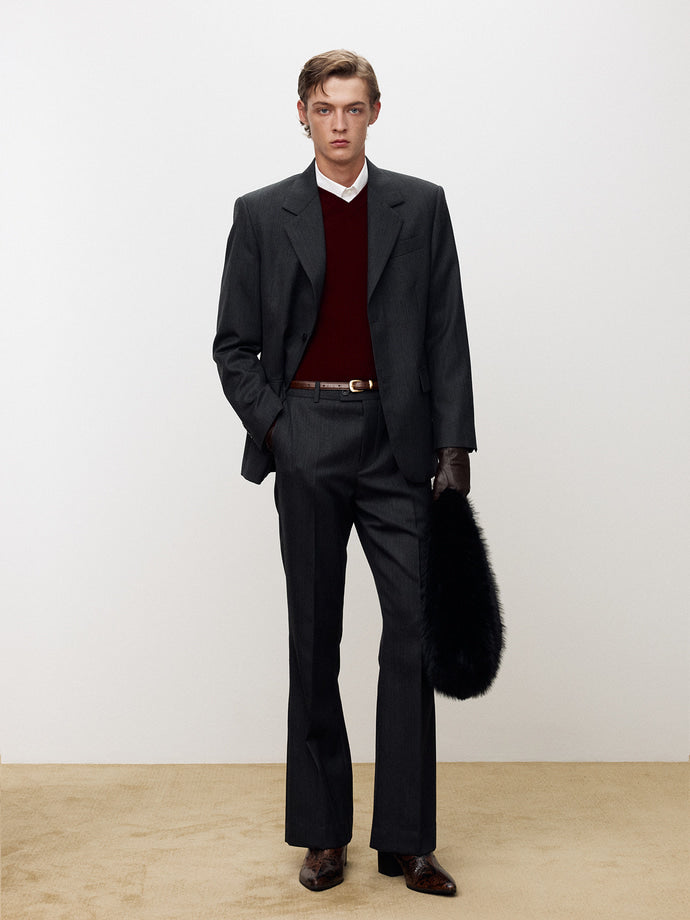 Tonywack - Virgin Wool Stripe Flared Trouser (Grey/Black) product image 2 | TRAB K-Fashion Australia