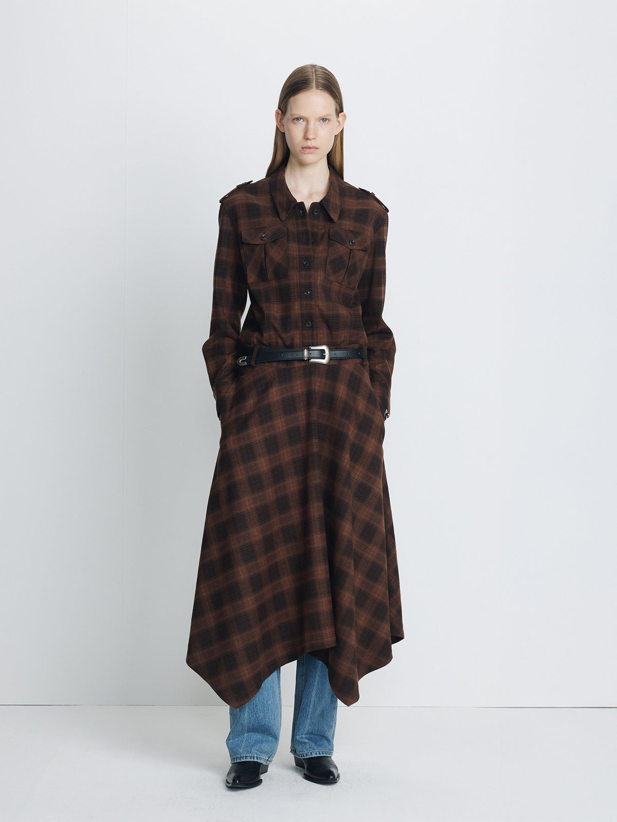 Tonywack - Checked Utility Shirt Dress (Brown Check) product image 1 | TRAB K-Fashion Australia