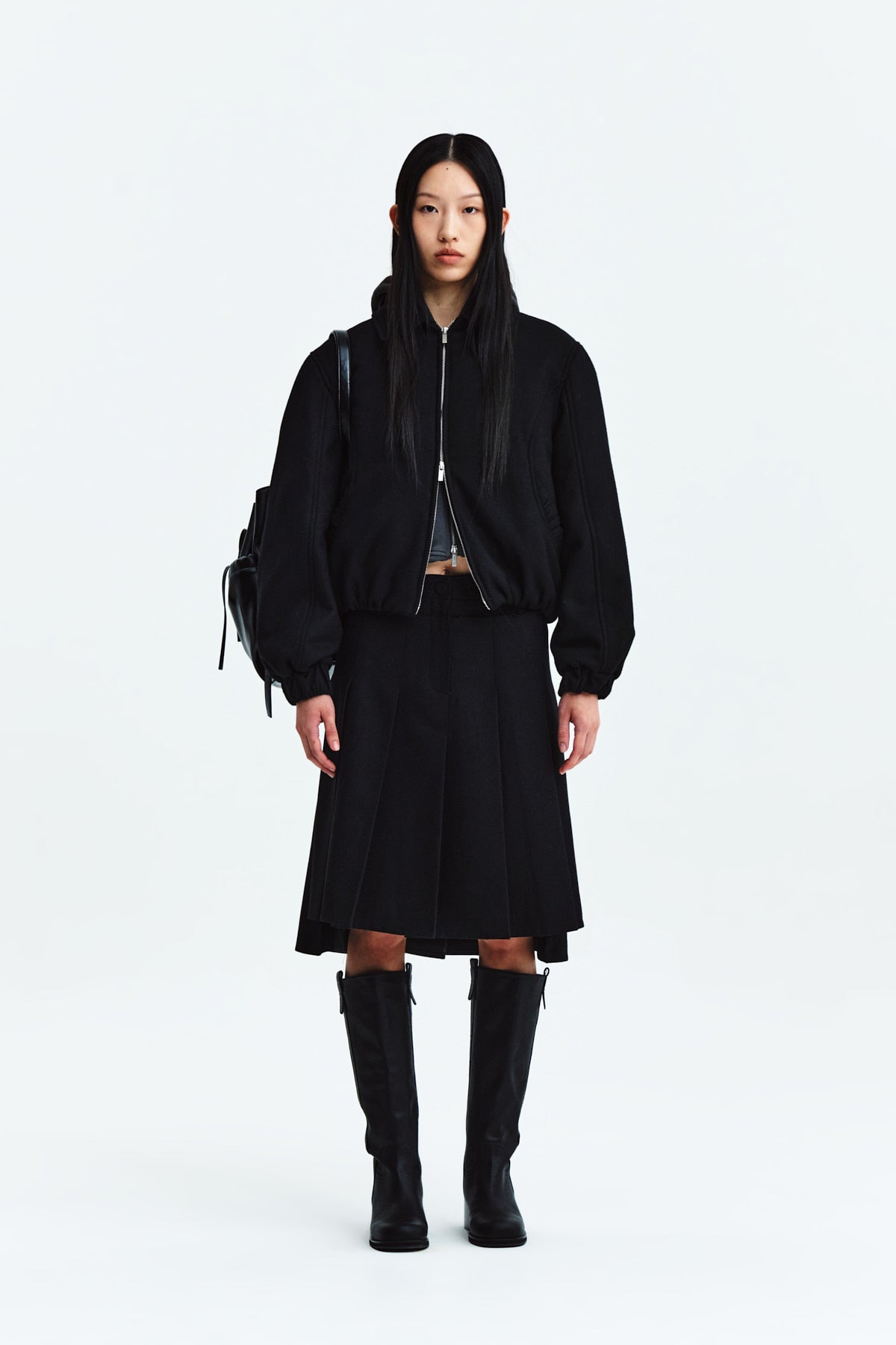 Matin Kim - Unbalance Pleats Midi Skirt (Black) product image 10 | TRAB K-Fashion Australia