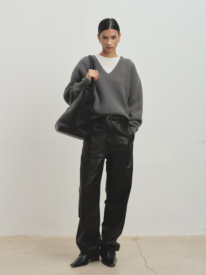 Tonywack - Vegetable Tanned Leather Rounded Leg Pants (Black) product image 2 | TRAB K-Fashion Australia