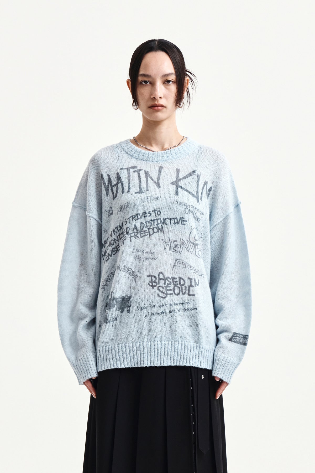 Matin Kim - Graffiti Artwork Knit Pullover (Light Blue) product image 5 | TRAB K-Fashion Australia