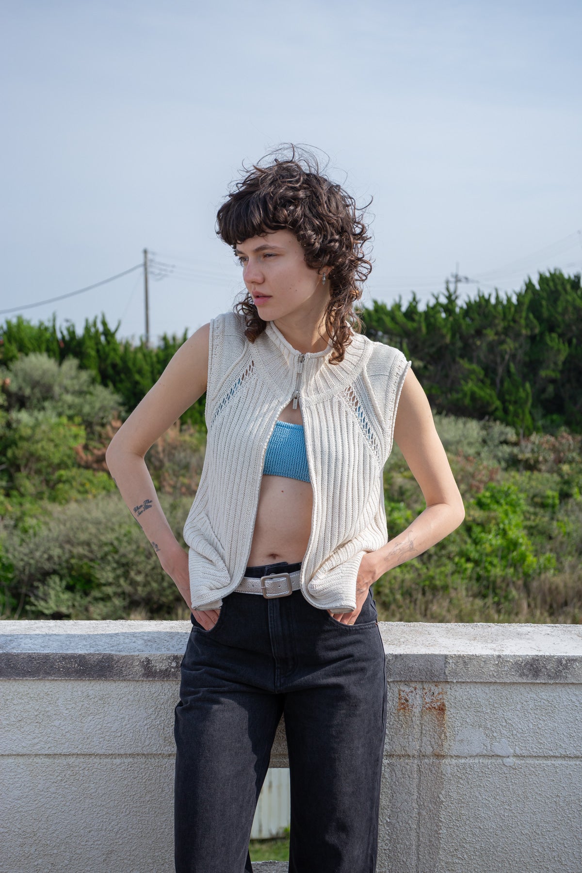 Matin Kim - Back Logo High Neck Knit Vest (Light Beige) product image 12 | TRAB K-Fashion Australia